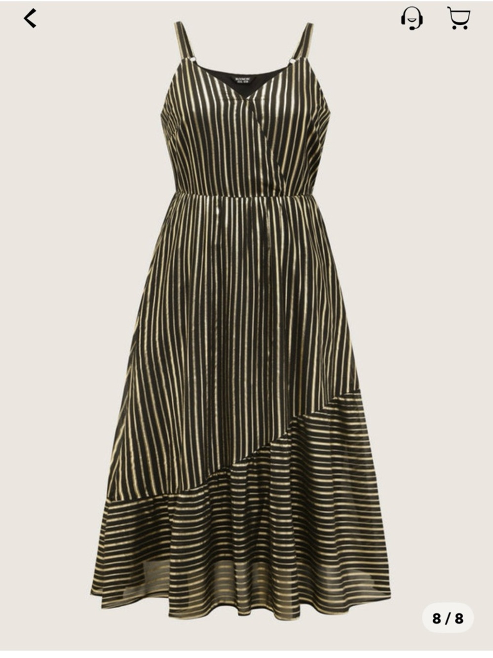 NWT-Bloomchic Black & Gold Striped V-Neck Midi Dress w/adjustable straps 14/16